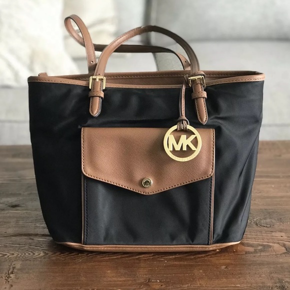 Michael Kors Handbags - Michael Kors Jet Set Black Nylon and Canvas Tote